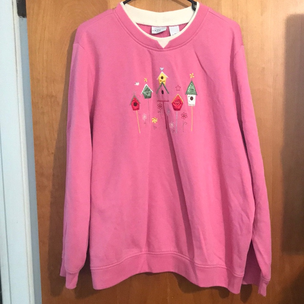Kim Rogers sweatshirt appliquéd birdhouses 2X